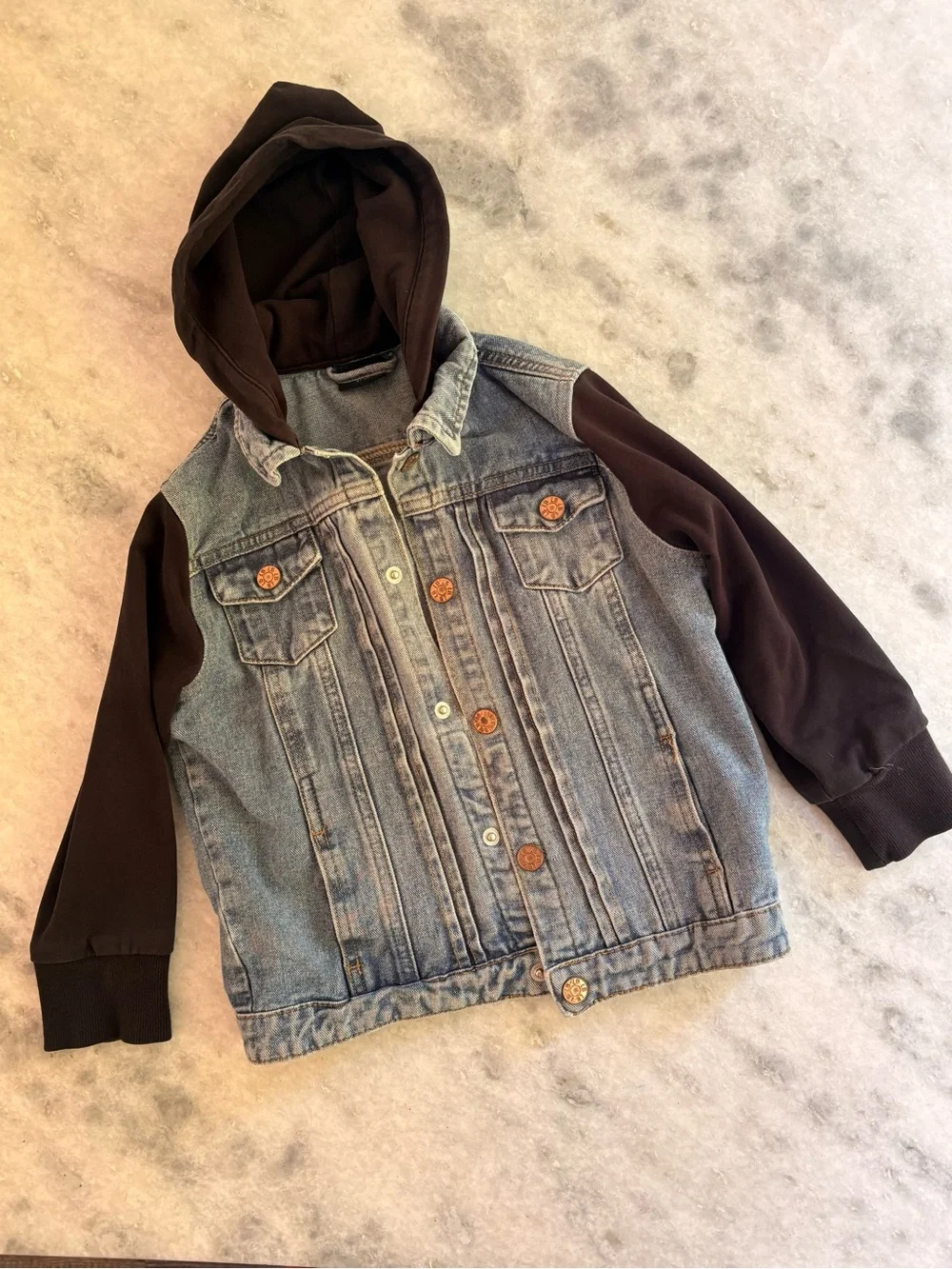 Little Bipsy Kids Denim Jacket with Black Hoodie/Sleeves
